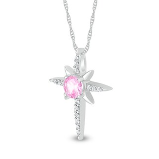 5.0mm Pink and White Lab-Created Sapphire Eight-Point Star Cross Pendant in Sterling Silver|Peoples Jewellers