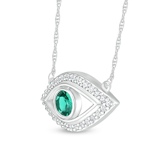 4.0mm Lab-Created Emerald and White Lab-Created Sapphire Evil Eye Necklace in Sterling Silver|Peoples Jewellers