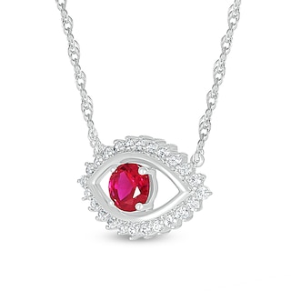 5.0mm Lab-Created Ruby and White Lab-Created Sapphire Sunburst Evil Eye Necklace in Sterling Silver|Peoples Jewellers