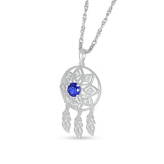 5.0mm Blue and White Lab-Created Sapphire Mandala Dream Catcher Pendant in Sterling Silver|Peoples Jewellers