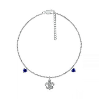 4.0mm Blue and White Lab-Created Sapphire Fleur-de-Lis Dangle Anklet in Sterling Silver – 10"|Peoples Jewellers