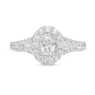 1.00 CT. T.W. Oval Diamond Frame Split Shank Engagement Ring in 14K White Gold (I/I2)|Peoples Jewellers