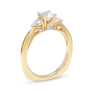 Kleinfeld® 0.87 CT. T.W. Oval Diamond Three Stone Split Shank Engagement Ring in 14K Gold (I/I1)|Peoples Jewellers