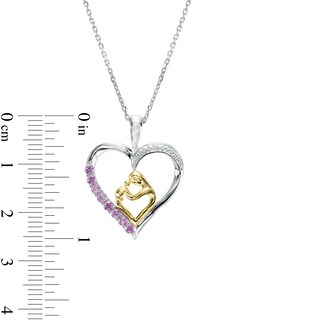 Pink and White Lab-Created Sapphire Motherly Love Heart Pendant in Sterling Silver and 14K Gold Plate|Peoples Jewellers