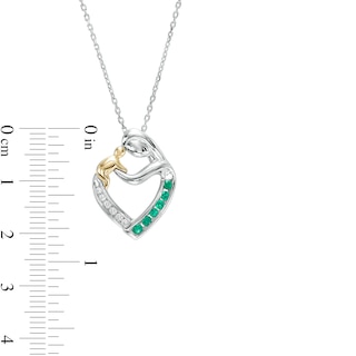 Lab-Created Emerald and White Lab-Created Sapphire Motherly Love Heart Pendant in Sterling Silver and 14K Gold|Peoples Jewellers