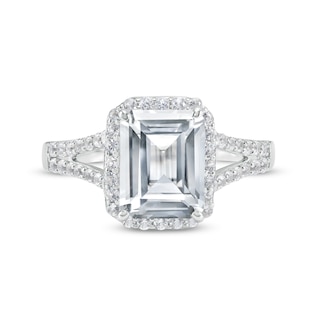 Emerald-Cut White Lab-Created Sapphire Frame Split Shank Ring in Sterling Silver|Peoples Jewellers
