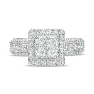 2.00 CT. T.W. Quad Princess-Cut Diamond Frame Triple Row Engagement Ring in 14K White Gold (I/I2)|Peoples Jewellers