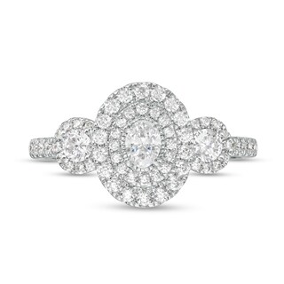 0.75 CT. T.W. Oval Diamond Past Present Future® Double Frame Engagement Ring in 14K White Gold (I/SI2)|Peoples Jewellers