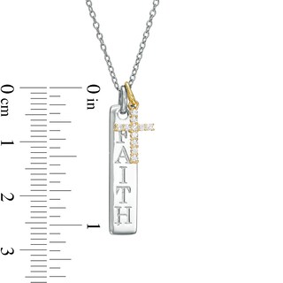 0.065 CT. T.W. Diamond Cross Charm and Linear FAITH Tag Pendant in Sterling Silver and 10K Gold|Peoples Jewellers