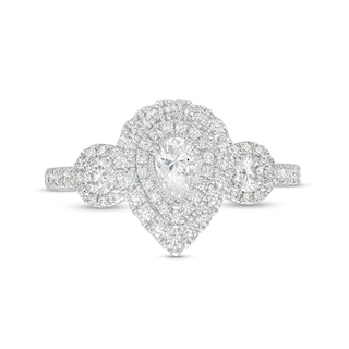 0.75 CT. T.W. Pear-Shaped Diamond Past Present Future® Double Frame Engagement Ring in 14K White Gold (I/SI2)|Peoples Jewellers