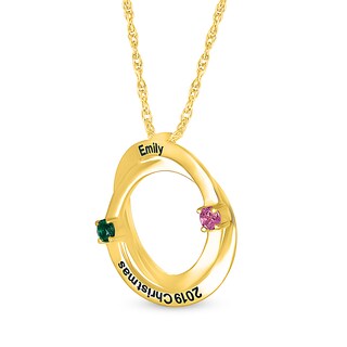 Couple's Simulated Gemstone Overlay Circles Pendant in Sterling Silver with 14K Gold Plate (2 Stones and Lines)|Peoples Jewellers