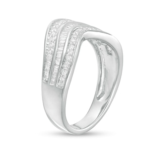 0.45 CT. T.W. Baguette and Round Diamond Contour Triple Row Anniversary Band in 10K Gold|Peoples Jewellers