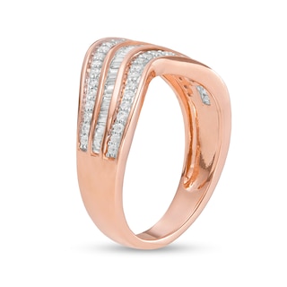 0.45 CT. T.W. Baguette and Round Diamond Contour Triple Row Anniversary Band in 10K Rose Gold|Peoples Jewellers