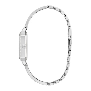 Ladies' Citizen Eco-Drive® Silhouette Crystal Accent Bangle Watch with Rectangular Silver-Tone Dial (Model: EM0980-50A)|Peoples Jewellers
