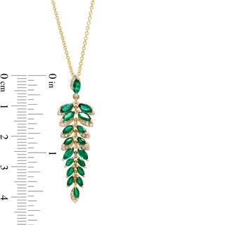 EFFY™ Collection Marquise-Cut Emerald and 0.13 CT. T.W. Diamond Graduated Leaf Vine Linear Drop Pendant in 14K Gold|Peoples Jewellers
