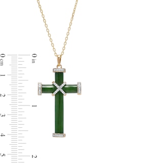 Jade and 0.11 CT. T.W. Diamond Cross Pendant in 14K Gold|Peoples Jewellers
