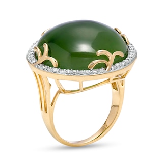 20.0mm Jade and 0.36 CT. T.W. Diamond Frame Ring in 14K Gold|Peoples Jewellers