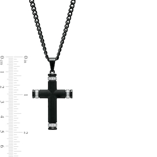 Men's 0.088 CT. T.W. Diamond Round Barrel-Ends Textured Cross Pendant in Stainless Steel and Black Ion-Plate – 24"|Peoples Jewellers