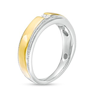 Men's 0.18 CT. Square-Cut Diamond Solitaire Milgrain Edge Band in 10K Two-Tone Gold|Peoples Jewellers