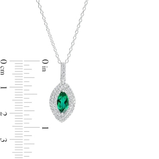 Marquise Lab-Created Emerald and White Lab-Created Sapphire Bypass Double Frame Drop Pendant in Sterling Silver - 20"|Peoples Jewellers