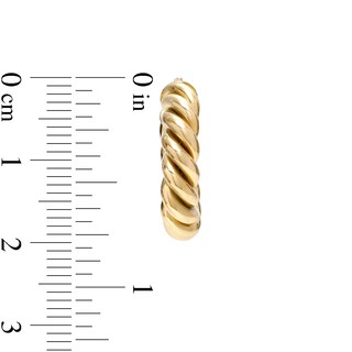 Italian Gold 10.0mm Rope-Textured Tube Huggie Hoop Earrings in 14K Gold|Peoples Jewellers