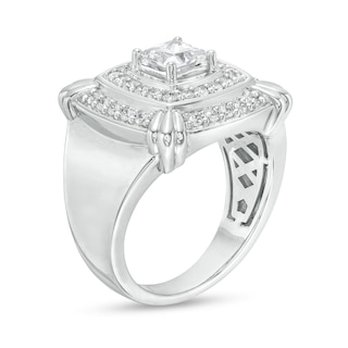 Men's 2.00 CT. T.W. Square-Cut Certified Lab-Created Diamond Double Row Cushion Claw Ring in 14K White Gold (F/SI2)|Peoples Jewellers