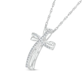 0.115 CT. T.W. Diamond Curved Cross Pendant in Sterling Silver|Peoples Jewellers