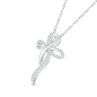 0.116 CT. T.W. Diamond Dainty Ribbon Cross Pendant in Sterling Silver|Peoples Jewellers