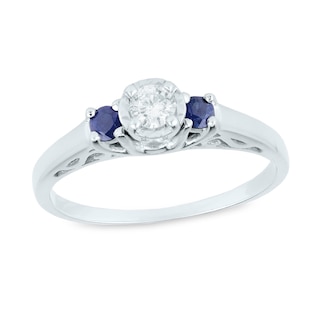 Blue Sapphire and 0.12 CT. T.W. Diamond Three Stone Engagement Ring in 10K White Gold|Peoples Jewellers