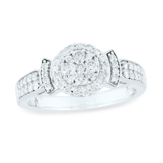 0.50 CT. T.W. Multi-Diamond Frame Double Row Shank Engagement Ring in 10K White Gold|Peoples Jewellers