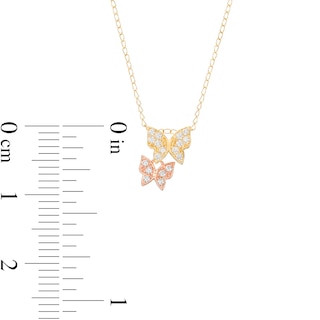 Child's Cubic Zirconia Large and Small Butterfly Pendant in 14K Two-Tone Gold - 15"|Peoples Jewellers