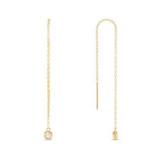0.10 CT. T.W. Diamond Bezel Solitaire Chain Threader Earrings in Sterling Silver with 14K Gold Plate|Peoples Jewellers