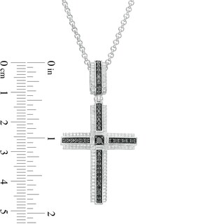 Men's 0.50 CT. T.W. Black Diamond Layered Cross Pendant in Sterling Silver - 22"|Peoples Jewellers