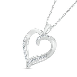 0.12 CT. T.W. Diamond Ribbon Loop Heart Outline Pendant in Sterling Silver|Peoples Jewellers