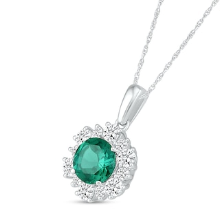 6.0mm Lab-Created Emerald and Alternating White Sapphire Frame Pendant in Sterling Silver|Peoples Jewellers