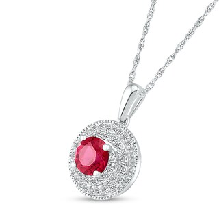 6.0mm Lab-Created Ruby and White Sapphire Frame Double Row Spiral Medallion Pendant in Sterling Silver|Peoples Jewellers