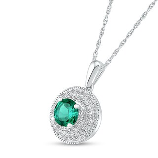 6.0mm Lab-Created Emerald and White Sapphire Frame Double Row Spiral Medallion Pendant in Sterling Silver|Peoples Jewellers