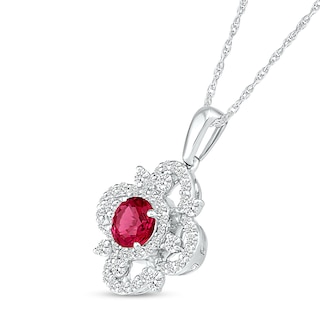 5.0mm Lab-Created Ruby and White Sapphire Ornate Flower Pendant in Sterling Silver|Peoples Jewellers