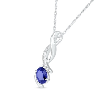 Oval Blue and White Lab-Created Sapphire Loose Ribbon Pendant in Sterling Silver|Peoples Jewellers