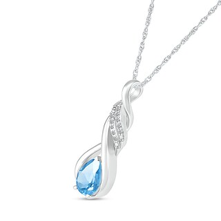 Pear-Shaped Blue Topaz and White Lab-Created Sapphire Cascading Infinity Ribbon Pendant in Sterling Silver|Peoples Jewellers