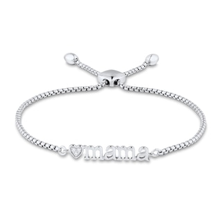 Diamond Accent Heart "mama" Bolo Bracelet in Sterling Silver – 9"|Peoples Jewellers