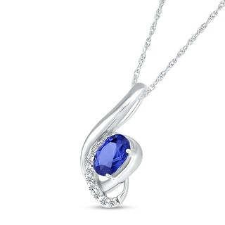 Oval Blue and White Lab-Created Sapphire Ribbon Wrap Pendant in Sterling Silver|Peoples Jewellers