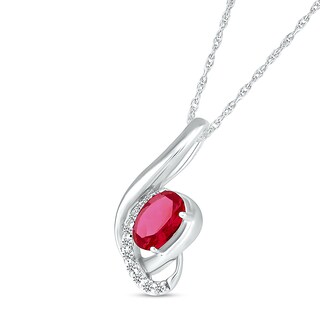 Oval Lab-Created Ruby and White Sapphire Ribbon Wrap Pendant in Sterling Silver|Peoples Jewellers