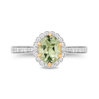 Enchanted Disney Tiana Oval Green Quartz and 0.29 CT. T.W. Diamond Claw Prong Engagement Ring in 14K Two-Tone Gold|Peoples Jewellers