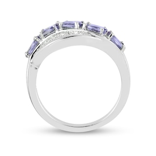 Oval Tanzanite and White Zircon Five Stone Wave Ring in Sterling Silver|Peoples Jewellers