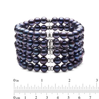 7.0-8.0mm Dyed Black Freshwater Cultured Pearl and Bead Multi-Row Stretch Bracelet in Sterling Silver|Peoples Jewellers