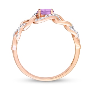 Sideways Oval Amethyst and 0.13 CT. T.W. Diamond Chain Link Ring in 10K Rose Gold|Peoples Jewellers