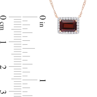 Sideways Emerald-Cut Garnet and 0.12 CT. T.W. Diamond Frame Necklace in 10K Rose Gold|Peoples Jewellers