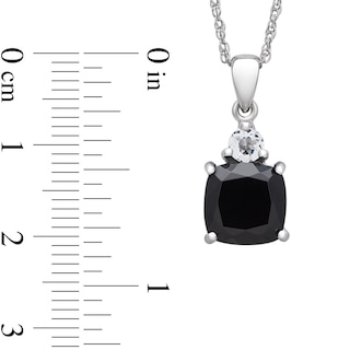 9.0mm Cushion-Cut Onyx and White Topaz Pendant in Sterling Silver|Peoples Jewellers