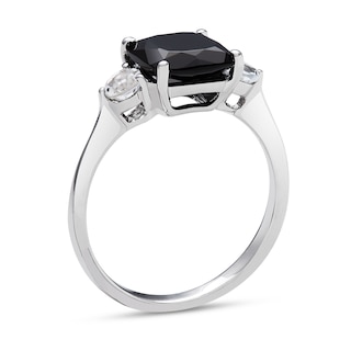 8.0mm Cushion-Cut Onyx and White Topaz Ring in Sterling Silver|Peoples Jewellers